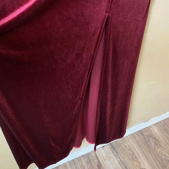 Ababalaya Crushed Velvet Maroon Red Slit Maxi Dress‎ XXL Dark Romantic - Picture 14 of 14